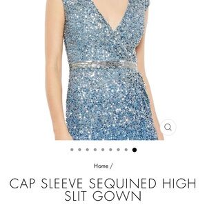 NWT Mac Duggal gown size 10 cap sleeve high slit sequined gown